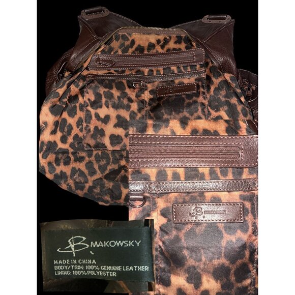 B Makowsky Slouchy Hobo Brown Pebbled Leather Ruched Shoulder Bag Pockets Boho - Picture 7 of 7